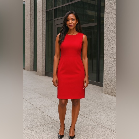 Land’s End Red Sheath Dress | Size 14 | Jeweled Sleeveless Classic & Flattering - Picture 1 of 6